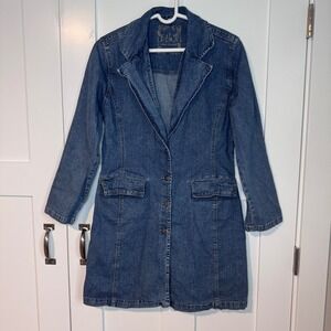 Ethyl Women's Blue Button-Down Denim Coat Size Medium Cotton Blend Flap Pockets